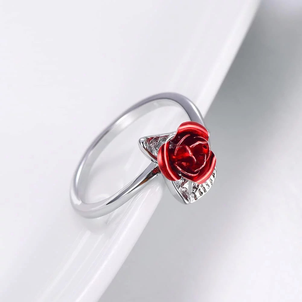 Rose Flower Ring Adjustable Dainty Flower Open Rings Jewelry Wedding Valentine Gifts for Women Girl(Gold)