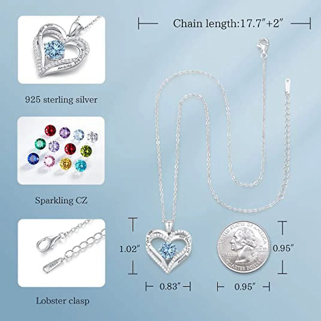 Love Pendant Necklaces for Women with Birthstone Zirconia, Christmas Birthday Anniversary Jewelry Gift for Women Wife Girls